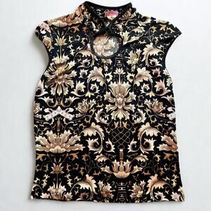 Karee top in women’s size black tan sleeveless blouse VTG 90s y2k